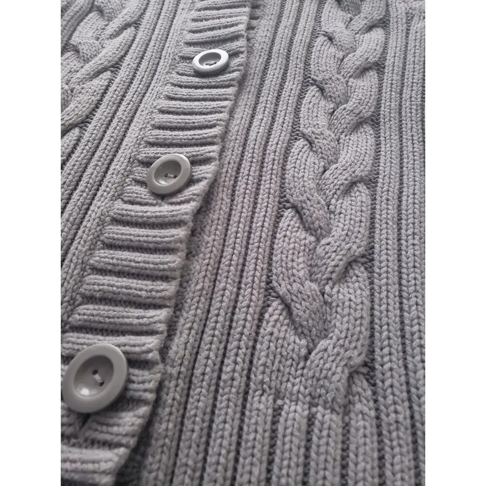 Old Navy S 6-7 Girls Gray Hooded Sweater Vest Chunky Cable Knit